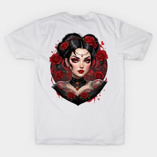 Bohemian retro vintage Gothic tattooed girl valentines day design T-Shirt T-Shirt